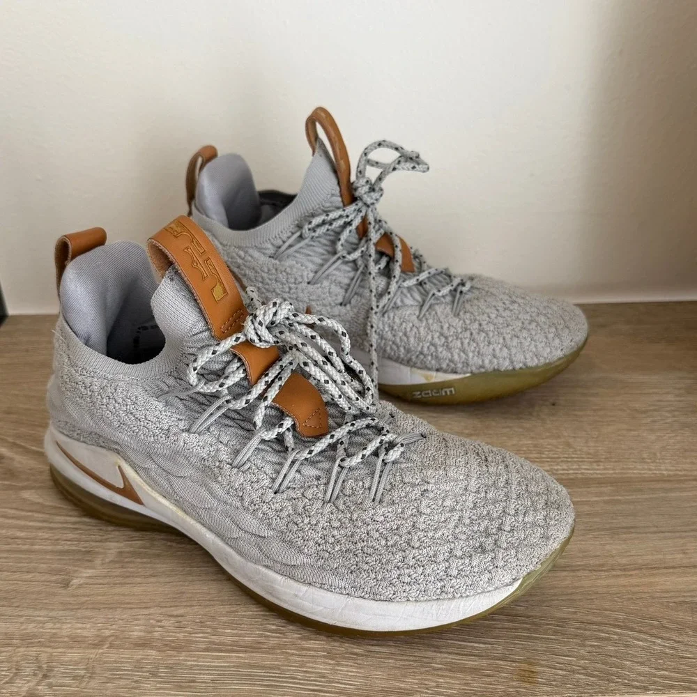 Nike LeBron 15 Low Light Bone Grey Tan AO1755-003 Mens Sneakers Basketball Shoes
